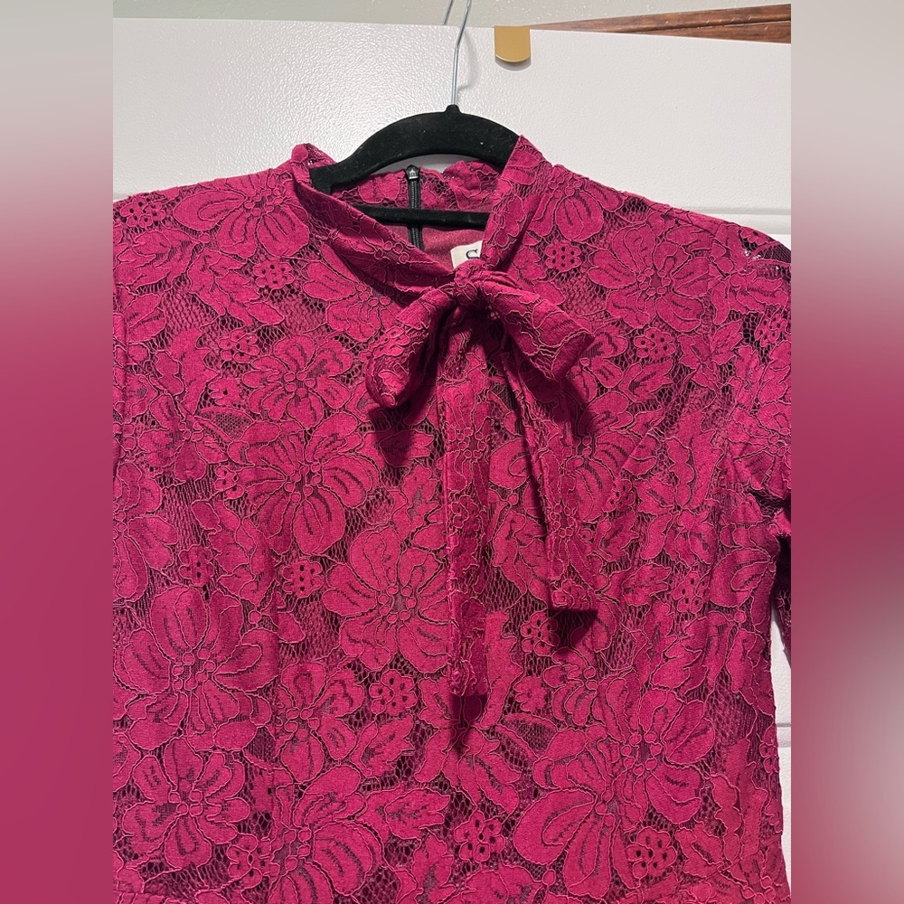 SOLD MAROON Long sleeve She’s LACE DRESS Tie Front Zip up Size Small BURGANDY - Picture 8 of 14